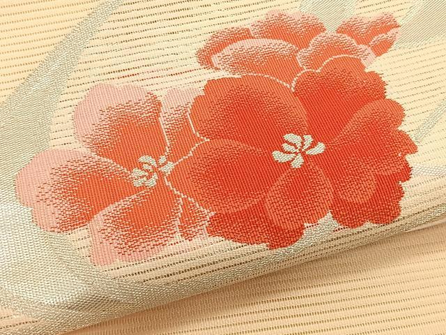 平和屋着物＊夏物　九寸名古屋帯　枝花文　銀糸　正絹　逸品　CABK1574fb