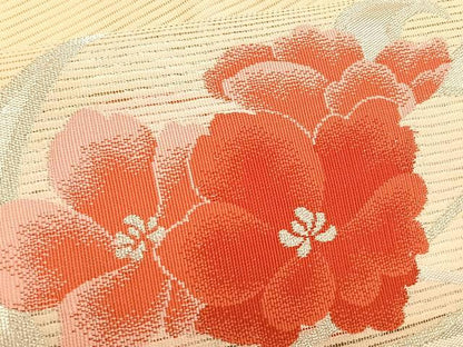 平和屋着物＊夏物　九寸名古屋帯　枝花文　銀糸　正絹　逸品　CABK1574fb