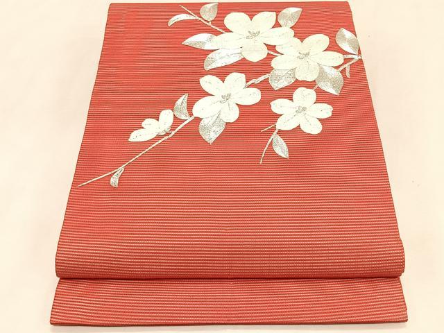 平和屋着物＊夏物　九寸開き名古屋帯　駒刺繍　総刺繍　枝花文　正絹　逸品　CABK1577fb