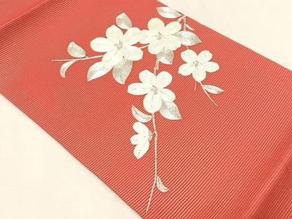平和屋着物＊夏物　九寸開き名古屋帯　駒刺繍　総刺繍　枝花文　正絹　逸品　CABK1577fb