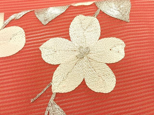 平和屋着物＊夏物　九寸開き名古屋帯　駒刺繍　総刺繍　枝花文　正絹　逸品　CABK1577fb