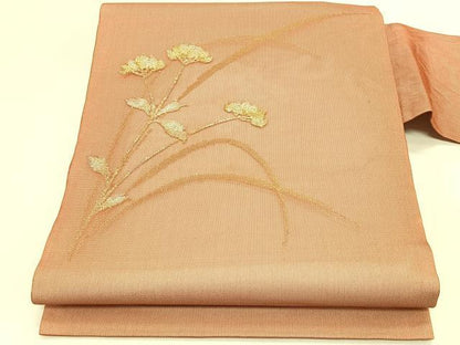 平和屋着物＊夏物　九寸名古屋帯　枝花文　金糸　正絹　逸品　CABK1579fb
