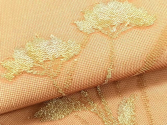 平和屋着物＊夏物　九寸名古屋帯　枝花文　金糸　正絹　逸品　CABK1579fb