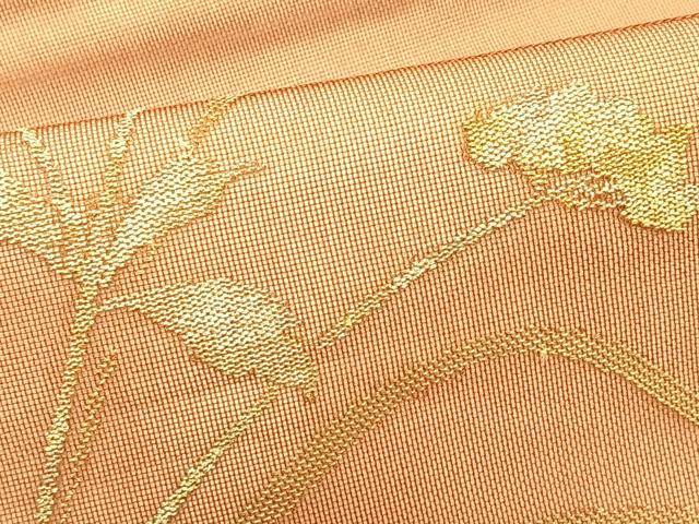 平和屋着物＊夏物　九寸名古屋帯　枝花文　金糸　正絹　逸品　CABK1579fb