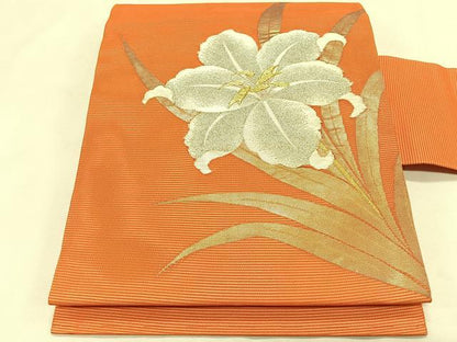 平和屋着物＊夏物　九寸名古屋帯　枝花文　金銀糸　正絹　逸品　CABK1580fb
