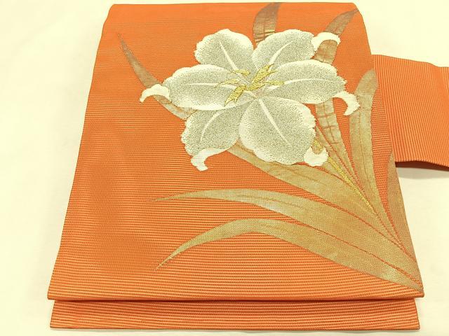 平和屋着物＊夏物　九寸名古屋帯　枝花文　金銀糸　正絹　逸品　CABK1580fb