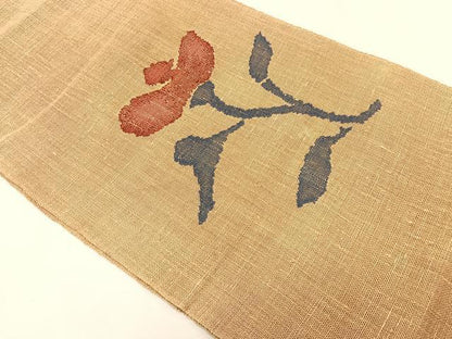 平和屋着物＊夏物　西陣　八寸名古屋帯　枝花文　帯反物　自然布　逸品　CABK1587fb