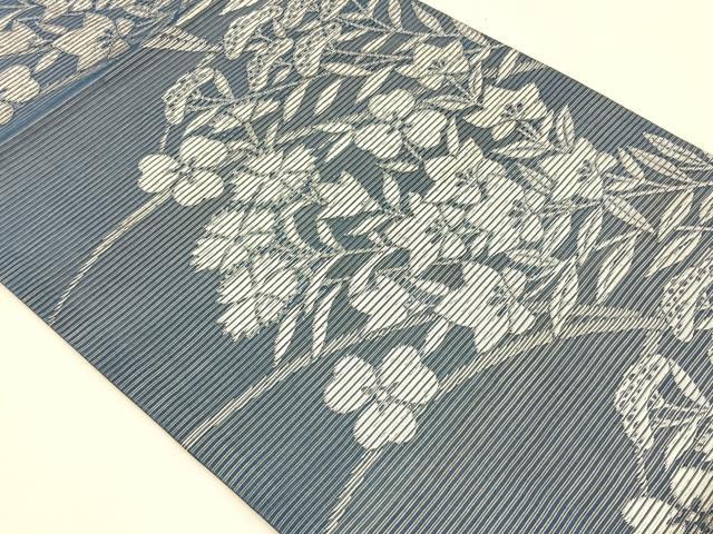 平和屋着物＊夏物　名九寸開き古屋帯　枝花文　銀糸　正絹　逸品　CABK1589fb