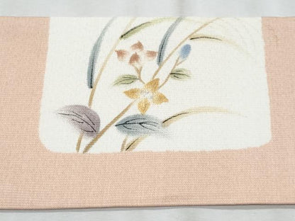 平和屋着物＊夏物　九寸名古屋帯　手描き　刺繍　枝花文　金彩　正絹　逸品　CABK1591fb