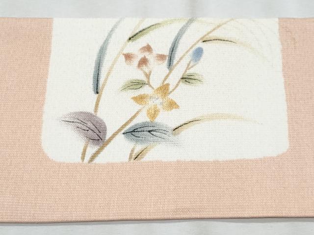 平和屋着物＊夏物　九寸名古屋帯　手描き　刺繍　枝花文　金彩　正絹　逸品　CABK1591fb