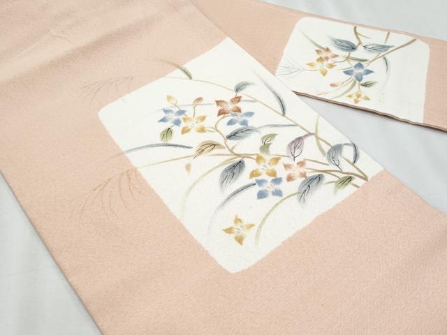 平和屋着物＊夏物　九寸名古屋帯　手描き　刺繍　枝花文　金彩　正絹　逸品　CABK1591fb