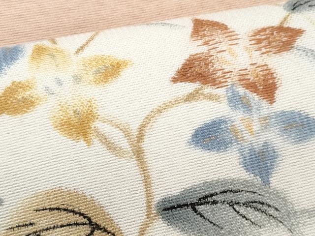 平和屋着物＊夏物　九寸名古屋帯　手描き　刺繍　枝花文　金彩　正絹　逸品　CABK1591fb