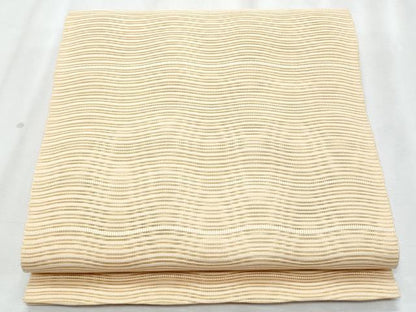 平和屋着物＊夏物　八寸名古屋帯　絽綴れ　よろけ縞　雄黄色　正絹　逸品　CABK1599fb