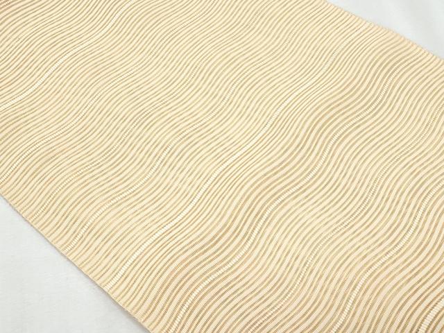 平和屋着物＊夏物　八寸名古屋帯　絽綴れ　よろけ縞　雄黄色　正絹　逸品　CABK1599fb