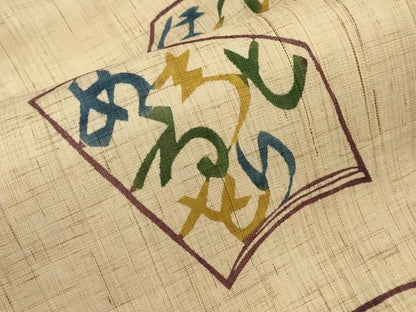 平和屋着物＊夏物　九寸名古屋帯　型染め　いろは歌　麻　逸品　CABK1601tx
