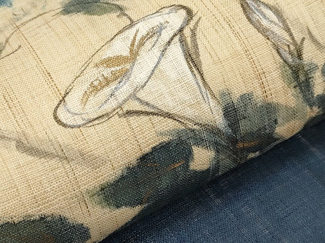 平和屋着物＊夏物　九寸名古屋帯　手描き　朝顔　金彩　麻　逸品　未使用　CABK1602tx