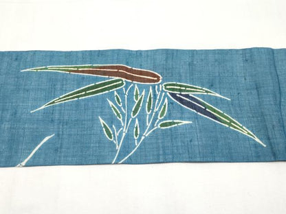 平和屋着物＊夏物　九寸名古屋帯　型染め　笹竹文　麻　逸品　CABK1605tx