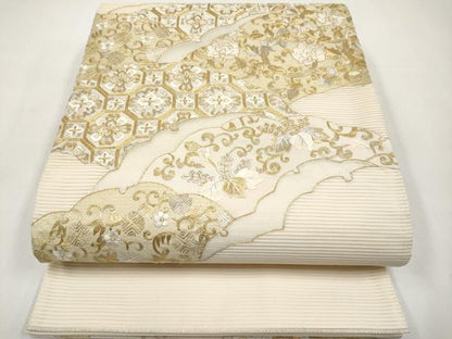 平和屋着物＊夏物　太鼓柄袋帯　絽綴れ　総刺繍　雪輪重ね花唐草文　金銀糸　正絹　逸品　CABK1606tx