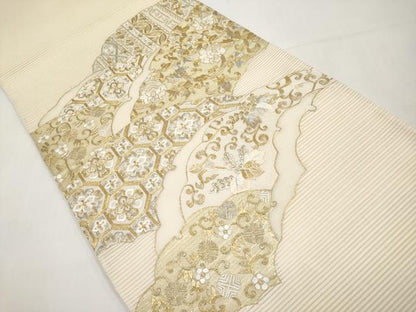 平和屋着物＊夏物　太鼓柄袋帯　絽綴れ　総刺繍　雪輪重ね花唐草文　金銀糸　正絹　逸品　CABK1606tx
