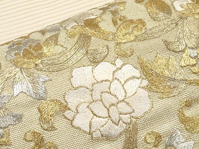 平和屋着物＊夏物　太鼓柄袋帯　絽綴れ　総刺繍　雪輪重ね花唐草文　金銀糸　正絹　逸品　CABK1606tx