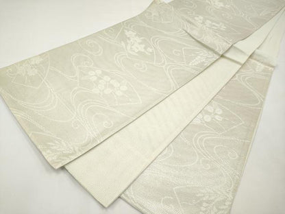 平和屋着物＊夏物　六通柄袋帯　流水地紙花文　銀糸　正絹　逸品　CABK1607tx