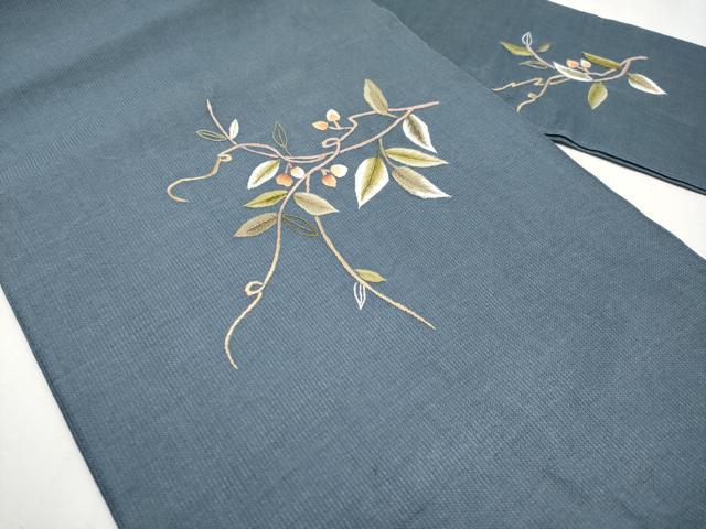平和屋着物＊夏物　九寸名古屋帯　総刺繍　枝花文　正絹　逸品　CABK1613tx