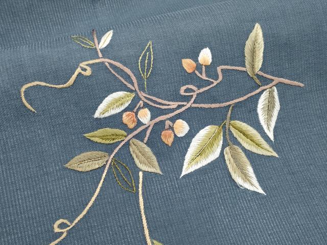 平和屋着物＊夏物　九寸名古屋帯　総刺繍　枝花文　正絹　逸品　CABK1613tx