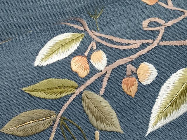 平和屋着物＊夏物　九寸名古屋帯　総刺繍　枝花文　正絹　逸品　CABK1613tx