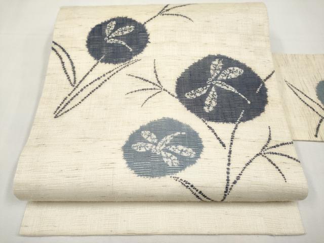 平和屋着物＊夏物　九寸名古屋帯　花倉織　藍　トンボ　麻　逸品　CABK1614tx