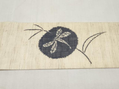 平和屋着物＊夏物　九寸名古屋帯　花倉織　藍　トンボ　麻　逸品　CABK1614tx