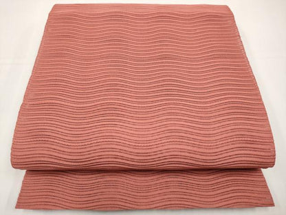 平和屋着物＊夏物　八寸名古屋帯　絽綴れ　よろけ縞　淺緋色　正絹　逸品　CABK1618tx