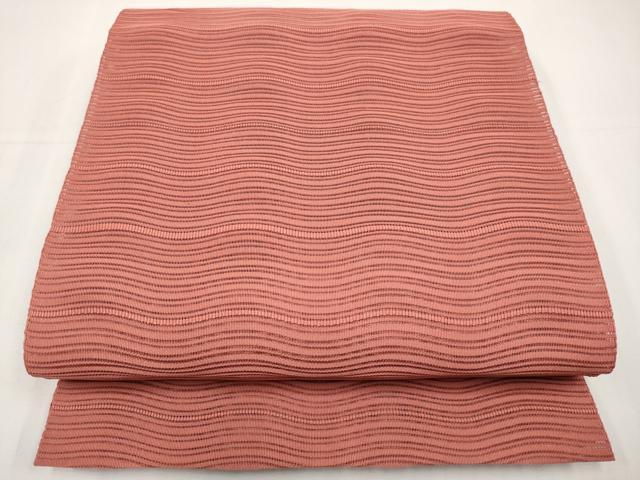 平和屋着物＊夏物　八寸名古屋帯　絽綴れ　よろけ縞　淺緋色　正絹　逸品　CABK1618tx