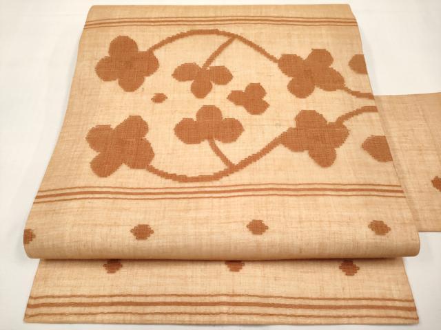平和屋着物＊夏物　九寸名古屋帯　横段枝花文　江戸茶色　正絹　逸品　CABK1621tx