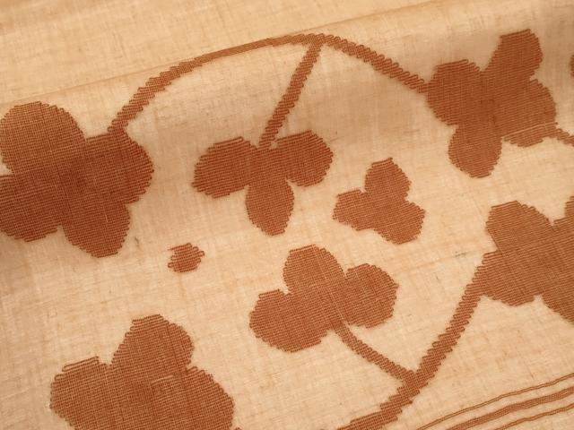 平和屋着物＊夏物　九寸名古屋帯　横段枝花文　江戸茶色　正絹　逸品　CABK1621tx
