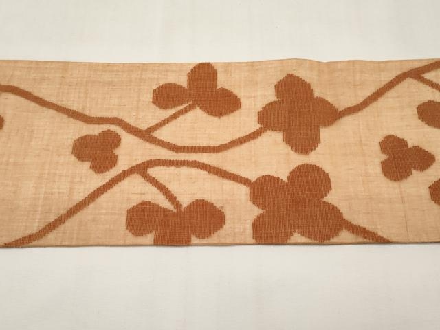 平和屋着物＊夏物　九寸名古屋帯　横段枝花文　江戸茶色　正絹　逸品　CABK1621tx
