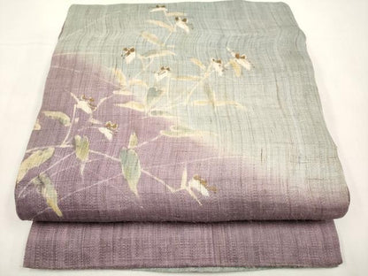 平和屋着物＊夏物　九寸開き名古屋帯　作家物　手描き　枝花文　金彩　麻　逸品　CABK1625tx