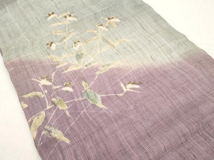 平和屋着物＊夏物　九寸開き名古屋帯　作家物　手描き　枝花文　金彩　麻　逸品　CABK1625tx