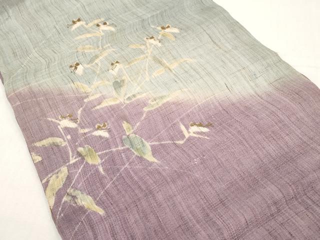 平和屋着物＊夏物　九寸開き名古屋帯　作家物　手描き　枝花文　金彩　麻　逸品　CABK1625tx