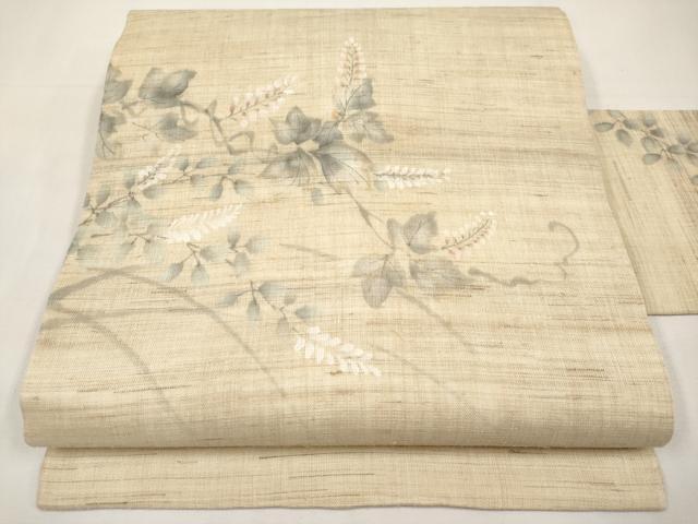 平和屋着物＊夏物　九寸名古屋帯　手描き　枝花文　麻　逸品　CABK1632tx