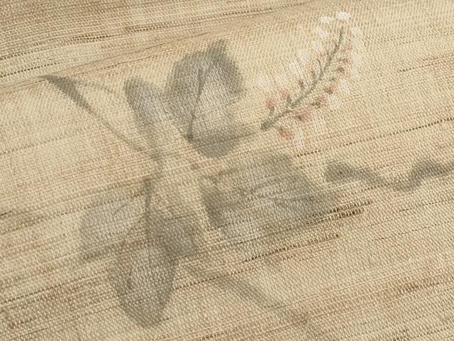 平和屋着物＊夏物　九寸名古屋帯　手描き　枝花文　麻　逸品　CABK1632tx