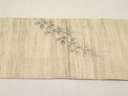 平和屋着物＊夏物　九寸名古屋帯　手描き　枝花文　麻　逸品　CABK1632tx