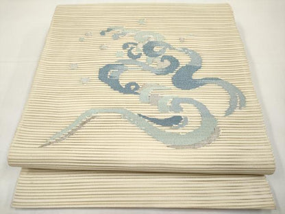 平和屋着物＊夏物　八寸名古屋帯　絽綴れ　立波文　銀糸　正絹　逸品　CABK1640tx