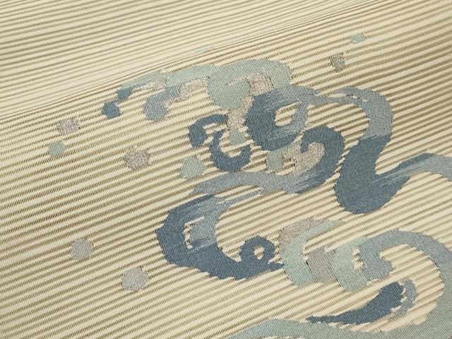 平和屋着物＊夏物　八寸名古屋帯　絽綴れ　立波文　銀糸　正絹　逸品　CABK1640tx