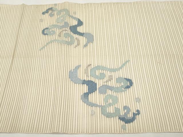 平和屋着物＊夏物　八寸名古屋帯　絽綴れ　立波文　銀糸　正絹　逸品　CABK1640tx