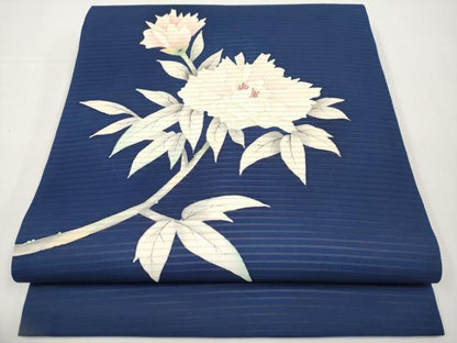 平和屋着物＊夏物　絽塩瀬　九寸開き名古屋帯　手描き　牡丹　正絹　逸品　CABK1644tx