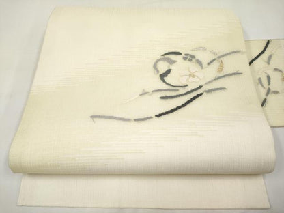 平和屋着物＊夏物　九寸名古屋帯　すくい織　花紐文　金銀糸　正絹　逸品　CABK1647tx