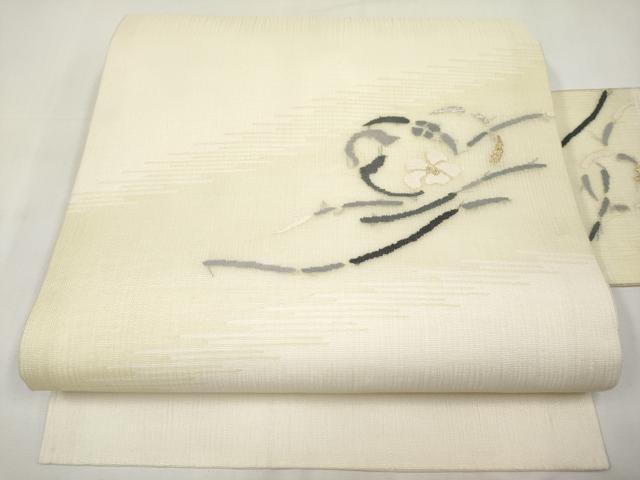平和屋着物＊夏物　九寸名古屋帯　すくい織　花紐文　金銀糸　正絹　逸品　CABK1647tx