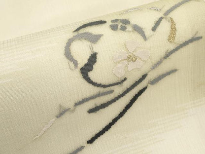平和屋着物＊夏物　九寸名古屋帯　すくい織　花紐文　金銀糸　正絹　逸品　CABK1647tx
