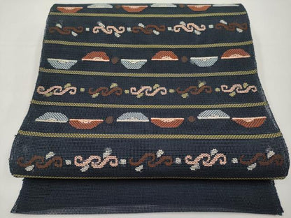 平和屋着物＊夏物　八寸名古屋帯　抽象文　正絹　逸品　CABK1649tx