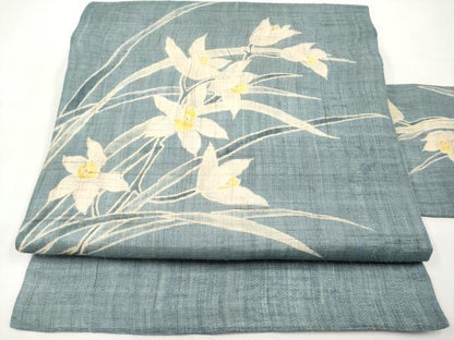 平和屋着物＊夏物　九寸名古屋帯　作家物　草花文　麻　逸品　CABK1653tx